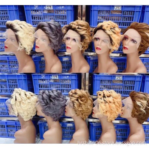 Whosale Pixie T Lace Frontal Curly Lace Frontal Wig  Human Hair Wig  Short Pixie Cut Human Hair Cuticle Aligned Human Hair Wig
